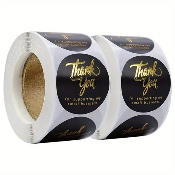 500 Black & Gold Foil "Thank You for Supporting My Business" 1" Round Stickers - Picture 3 of 3